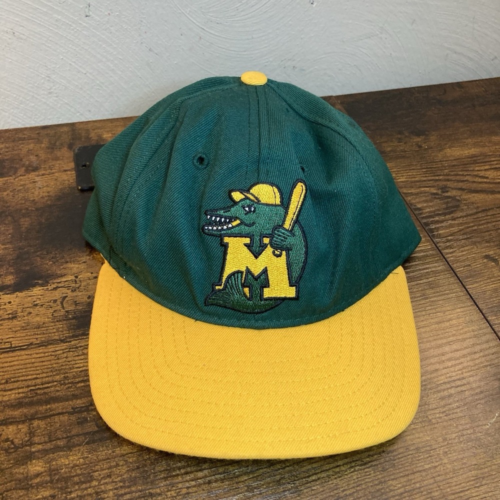 Madison Muskies Mens Sz 7 Ball Cap Made USA Hat DeLong Vtg Green Yellow MiLB HTF